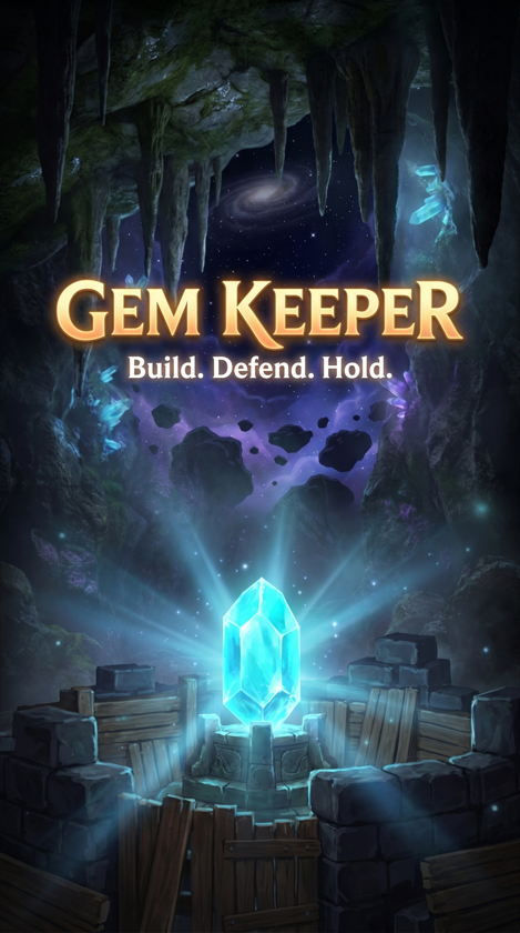 Gem Keeper gameplay — a block shelter built around a glowing gem